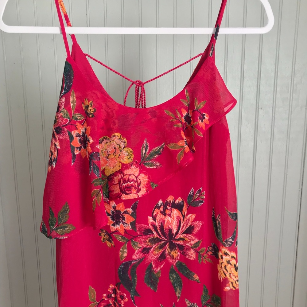 xhilaration Pink Floral Asymmetrical Maxi Dress